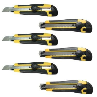 Imagem de SELLER Kit com 6 Estiletes P-700 18mm – Corpo ABS com reforço em aço, empunhadura emborrachada, trava giratória, quebrador de lâmina