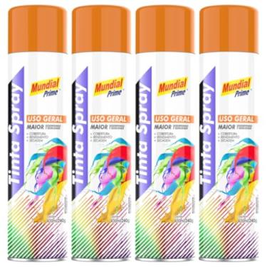 Imagem de Kit 4 Tinta Aerossol Spray Laranja Uso Geral 400ml/240g Mundial Prime
