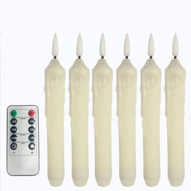 Imagem de Mxqdhx 6 peças de velas afuniladas sem chamas de LED cintilantes com temporizador remoto com regulador de intensidade de intensidade de luz marfim para Halloween, Natal, casamento, igreja, festa de
