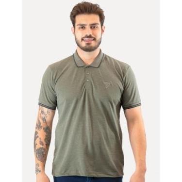 Imagem de Polo Guess Masculina Piquet Frisos Triangulo Bordado Verde Oliva Mescla-Masculino