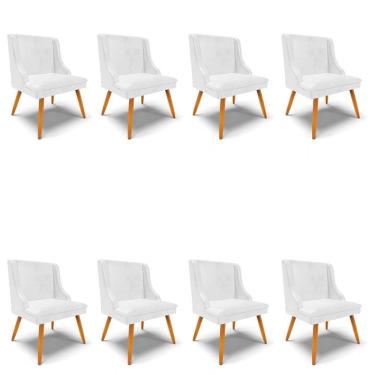 Imagem de Kit 8 Cadeiras Estofadas para Sala de Jantar Pés Palito Lia Sintético Premium Branco - Ibiza