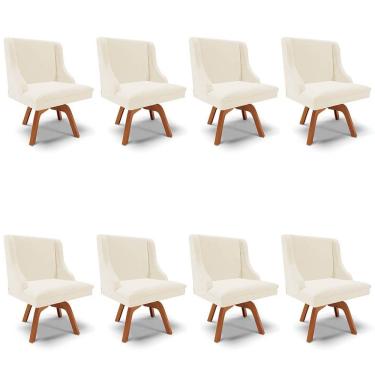 Imagem de Kit 8 Cadeiras Estofadas Base Giratória de Madeira Lia Veludo Bege - Ibiza