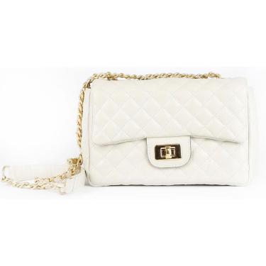 Imagem de Bolsa Feminina Luxo Matelasse Couro Off White Ouro