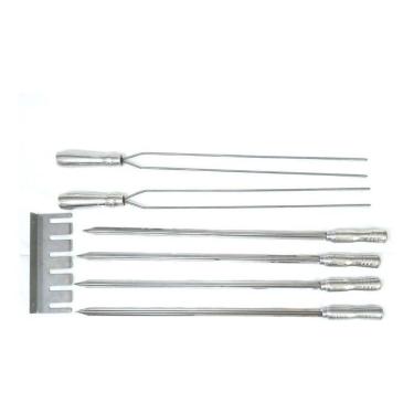 Imagem de Conjunto 6 espetos churrasco com 70cm lamina e porta espeto
