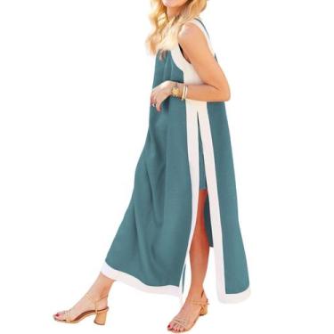 Imagem de Conjunto de 2 peças de vestido maxi com shorts Boho Color Block Teal H