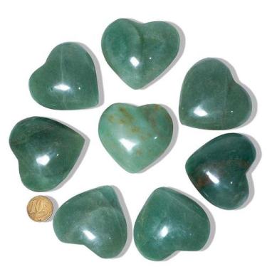 Imagem de Coração de Quartzo Verde Natural - 3 Unidades de 50 a 60mm - Classe C 