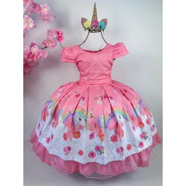 Imagem de Vestido Infantil Unicórnio Rosa com Forro em Poliéster e Algodão - Fab