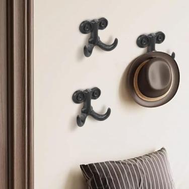 Imagem de KTZCTPCA 3 cabides decorativos de ferro fundido, gancho de ferro fundido vintage, gancho de toalha de parede em forma de barba criativo, gancho de parede antigo decorativo artístico com 2 ganchos para