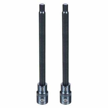 Imagem de HARFINGTON 2 soquetes hexagonais de impacto de 1/5.1 cm H8 (8 mm) de comprimento métrico 20.3 cm S2 soquetes de aço de 6 pontos para adaptador de furadeira elétrica, azul