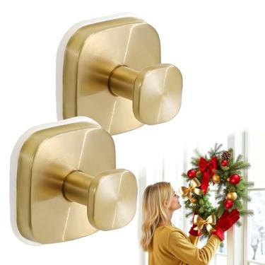 Imagem de CUTERUI GIFTED Ganchos de chuveiro com ventosa estilo quadrado 2025 e cabides de guirlanda para porta da frente para Halloween, Ação de Graças e Natal (dourado, pacote com 2)
