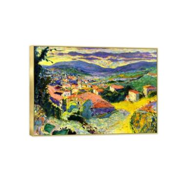 Imagem de BMZFYBS Impressão em tela famosa pintura - imagem de arte de parede de paisagem - Vila - Pôster com moldura dourada para decoração de casa 50 x 70 cm 20 x 27 pol