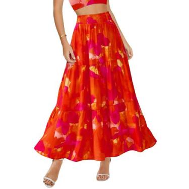 Imagem de Saia BTFBM com estampa floral Midi Maxi para mulheres, verão 2025