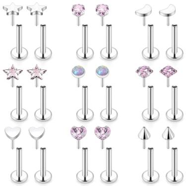 Imagem de Oicctyzio 20/18/16 g Anéis de nariz sem rosca brincos de costas planas medusa lábio labret cartilagem hélice tragus concha hipoalergênico aço cirúrgico piercing joia para mulheres e homens, 16g*5/16in