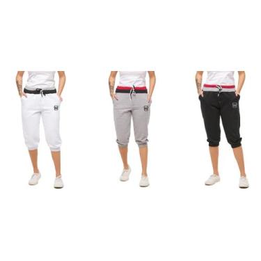 Imagem de Kit com 03 bermudas de moletom feminina wooks saruel skinny, B1, Branc