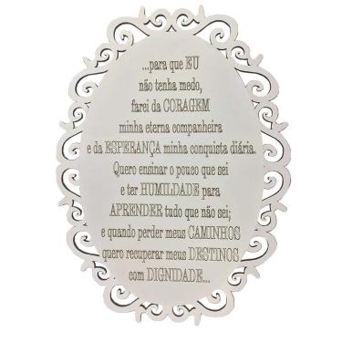 Imagem de Placa Decorativa Oração Coragem Com Arabesco 25x19 Cm Mdf Branco - D'Rossi