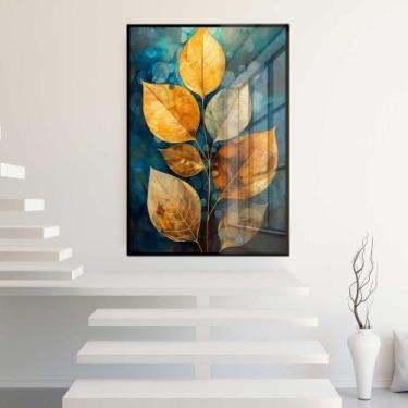 Imagem de Quadro Decorativo com Moldura e Acrilico Cristal Vidro Abstrato Planta