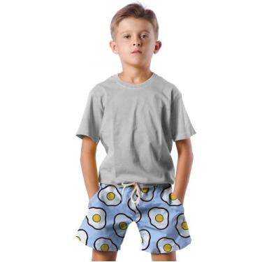 Imagem de Shorts Infantil Bermuda Calção Praia Verão Ovos Eggs Breakfast 194 - S