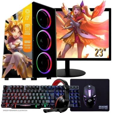 Imagem de Computador PC Gamer Completo TOB Intel Core i7 SSD 240GB 16GB Teclado Mouse Mouse Pad e Headset Gamer Monitor 23” Windows 10 Pro Trial