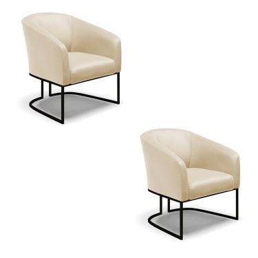 Imagem de Poltrona Decorativa Industrial Preto Kit 2 Stella Sintético Bege D03 - D'Rossi
