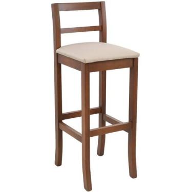 Imagem de Banqueta Olímpia Alta em Madeira Maciça Castanho Assento material sint