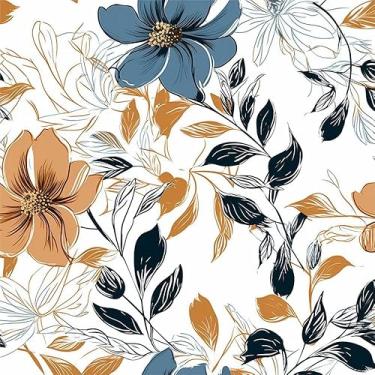 Imagem de REDAMANCY Papel de parede floral moderno, azul, amarelo, preto e branco, descasque e cole no papel de parede vintage, papel de parede vintage fácil de descolar para criado-mudo, gaveta, gabinete