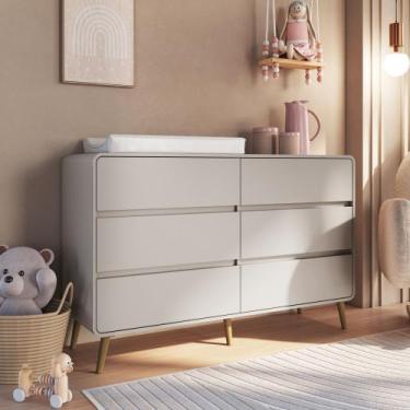 Imagem de Cômoda Infantil 6 Gavetas Wave Completa Móveis, Bege Dunas