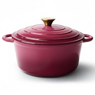 Imagem de Panela de forno holandês de 4,5 litros com tampa, forno holandês de ferro fundido esmaltado antiaderente para assar pão, resistente, panelas de cerâmica seguras para forno até 260 °C para assar