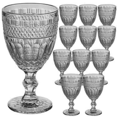 Imagem de Jogo 12 Taças de Vidro Luxo Ametista Cinza 340ml Vinho Água Drinks Grosso Resistente Ametista