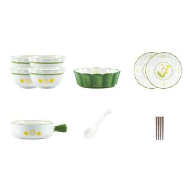 Imagem de Pratos de cerâmica frescos e fofos para casa requintados de alta temperatura - conjunto de 16 coelhos lírio do vale "Lite".