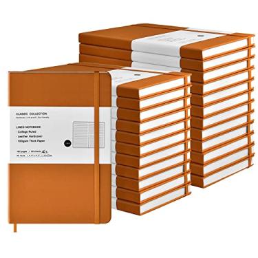 Imagem de Pacote com 24 cadernos A5 clássicos pautados para faculdade, cadernos pautados, capa dura, couro sintético, para escritório, casa, escola, negócios, 21 x 14 cm, papel grosso 100 g/m², 160 páginas (marrom)