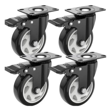 Imagem de 4 Rodas Giratória Rodizio Com Trava Rodinhas Reforçada 70mm 3 Polegadas Peso 600kg(Preto)