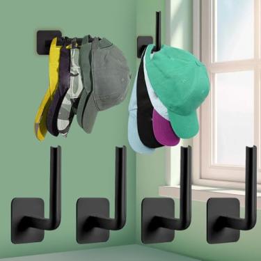 Imagem de Pacote com 4 suportes para chapéus de plástico para parede - organizador de suporte de tampa adesiva/perfuração, armazenamento sem danos para porta, quarto, armário