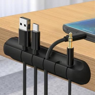 Imagem de 5 clipes de silicone para cabos – organizador de cabos e enrolador para carregadores USB, mouse, teclado – Sistema de gerenciamento de fios de mesa – Reutilizável