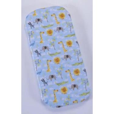 Imagem de Colchão oval para carrinho Moisés azul bebê safari algodão - Variedade