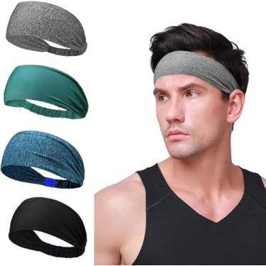 Imagem de Bandanas esportivas, 4 peças de faixas de cabelo masculinas, absorventes de suor, respiráveis, antiderrapantes, adequadas para corrida, basquete, futebol, tênis, ioga e outros cenários, unissex (preto