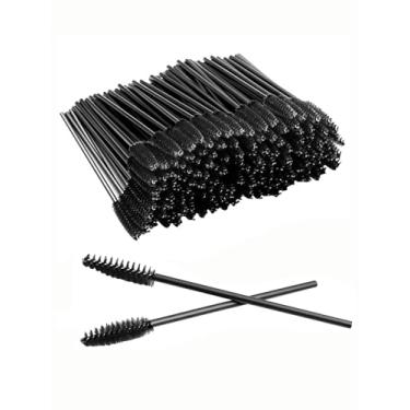 Imagem de 100 pincéis de rímel de cílios, pincéis descartáveis, varinhas de rímel de silicone, conjunto de ferramentas de maquiagem profissional - preto