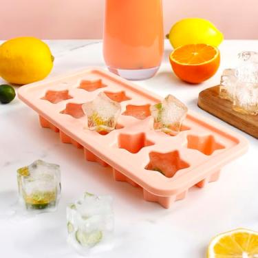 Imagem de Molde de cubo de gelo estrela de silicone com 10 cavidades com orifício para pendurar – livre de BPA, lavável na lava-louças (rosa)