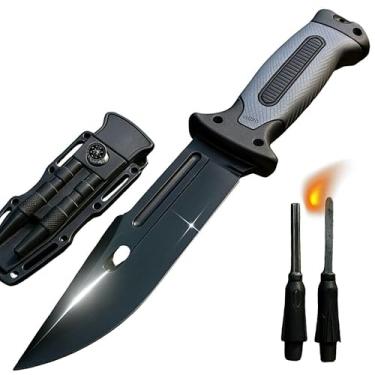 Imagem de Faca Tática Militar Sobrevivência Cabo Emborrachado Pederneira Bússola Apito Cintura Camping Caça Pesca