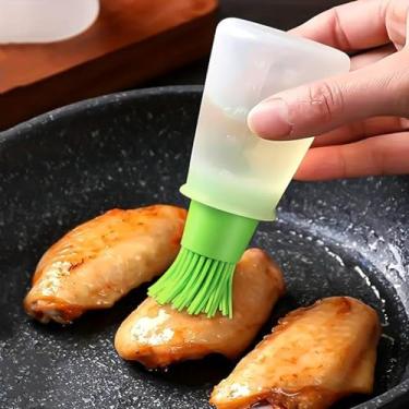Imagem de 1 peça de pincéis de silicone multiuso: escova de garrafa de óleo com tampa, ideal para churrasco, pastelaria e uso na cozinha, verde
