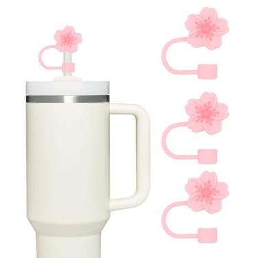 Imagem de 3 peças de tampas de palha para copo Stanley, tampas de palha de silicone reutilizáveis à prova de poeira compatíveis com Stanley 30 e 1,134 g copos com alças, 0,4 polegadas/10 mm para canudos (flores