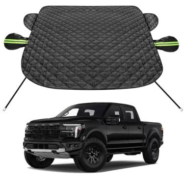Imagem de SZYUCHEN Capa de para-brisa de carro para gelo e neve compatível com caminhonetes Ford F150/F-150 F250 F350 F450 Super Duty, proteção contra gelo com capas de espelho lateral para caminhões grandes e