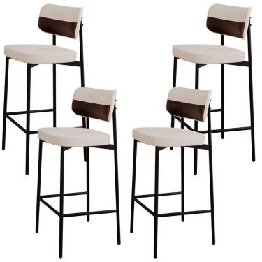 Imagem de Kit 04 Banquetas Alta Bar Cozinha Sala De Jantar Aço Preto Kaira C01 Linho Palha Courino Café - Lyam Decor