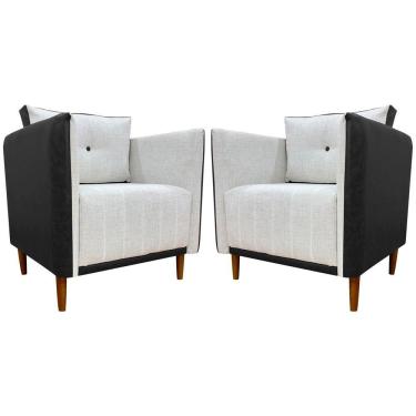 Imagem de Kit 2 Poltronas Decorativa Para Sala Recepção Consultório Aviv Luxo Corino E Linho