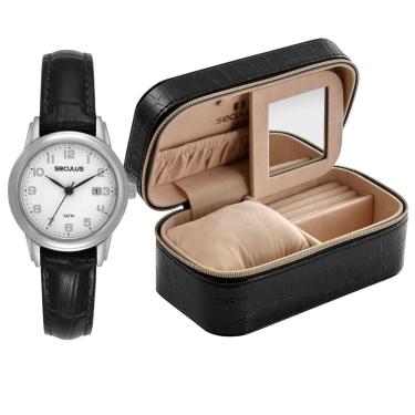 Imagem de Relógio Seculus Feminino Ref: 21001l0svnc1 Prateado Estojo Porta Joia