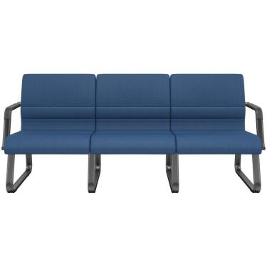 Imagem de Cadeira Longarina 3 Lugares Recepção Com Braço Pés Preto Lev P03 Crepe Azul - Lyam Decor