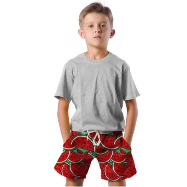 Imagem de Shorts Infantil Bermuda Calção Praia Verão Melancia Cartoon Vermelha 2