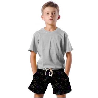 Imagem de Shorts Infantil Bermuda Calção Praia Verão Estrelas Cartoon Neon Space