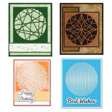 Imagem de DELORIGIN Placa de fundo circular, moldes geométricos de corte de metal, listras, para fazer cartões, estêncil, para scrapbook, artesanato, papel, álbum de fotos, presente de aniversário, decoração de