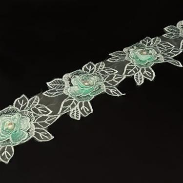 Imagem de 1 jarda flores com acabamento de renda flores com contas brancas de pérola bordada, tecido com apliques florais fita de renda para casamento, vestido de noiva, decoração de roupas, faça você mesmo