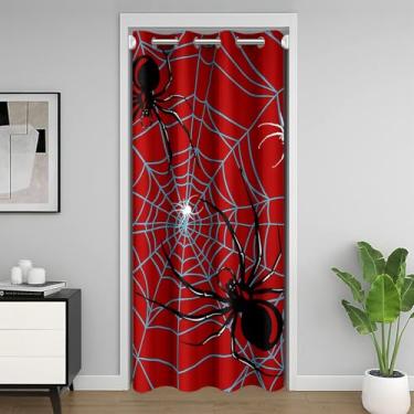 Imagem de Homewish Cortina de porta de aranha vermelha preta para crianças, cortina de porta de teia de aranha 3D privacidade para meninos adolescentes homens, animais selvagens, moda moderna, cozinha, armário